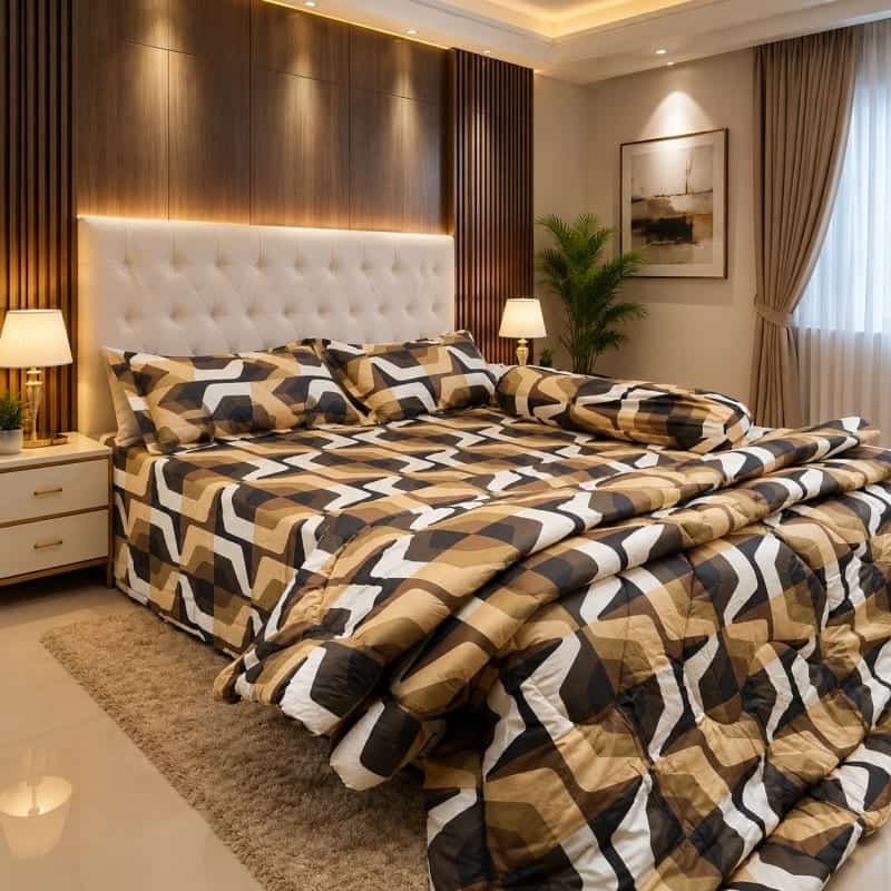 Twill Cotton Comforter Set 5 Pcs – Brown Geometric