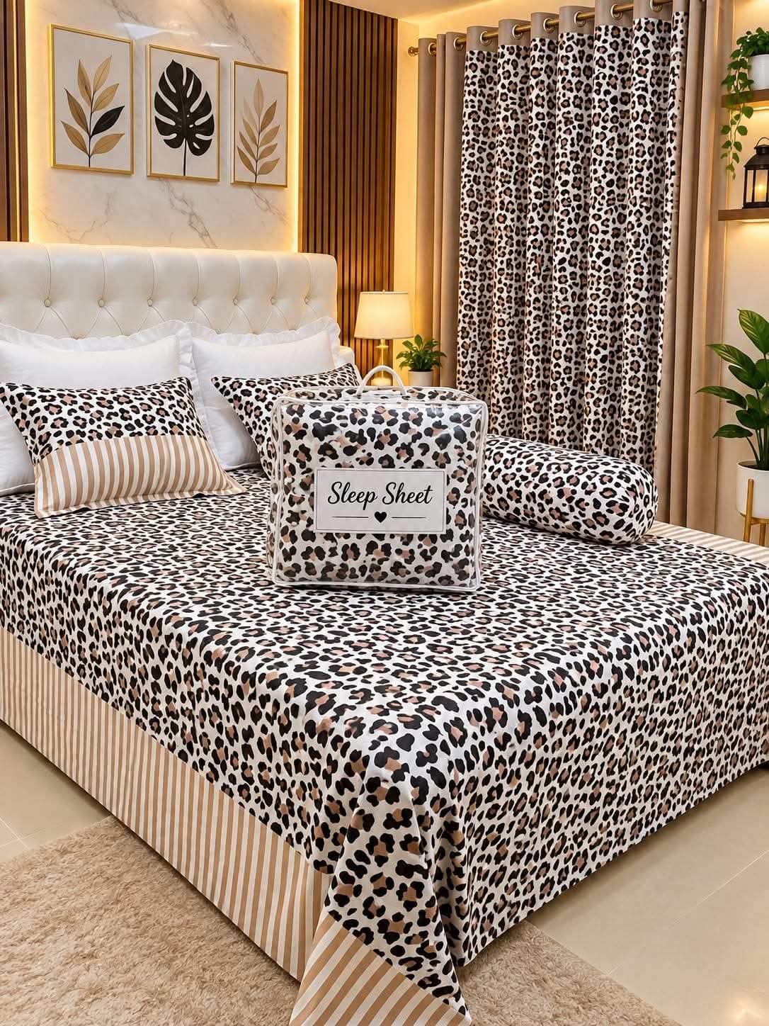 Twill Cotton Comforter Set 5 Pcs – Beige Leopard