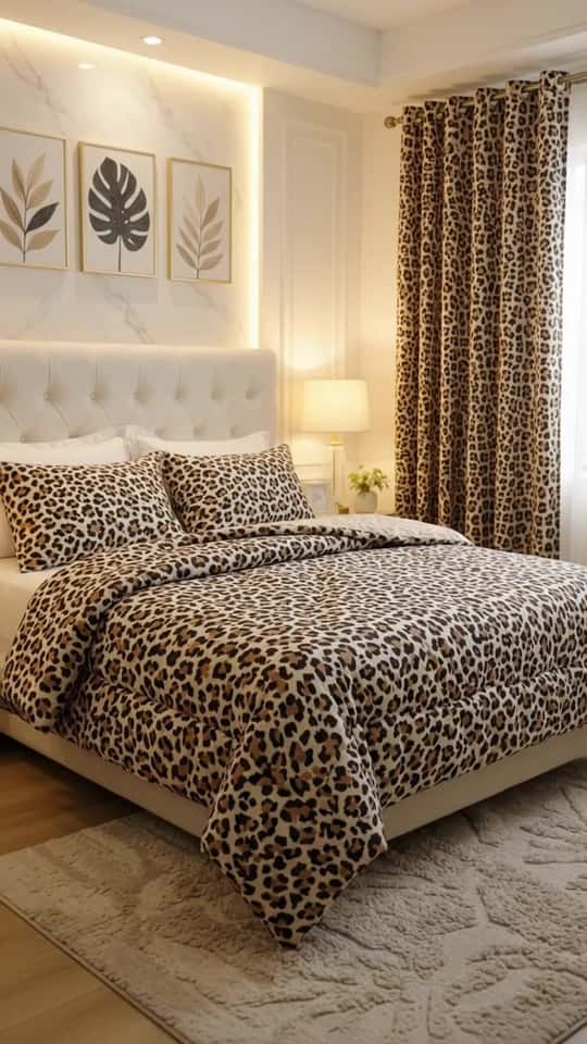 Twill Cotton Comforter Set 5 Pcs – Beige Leopard